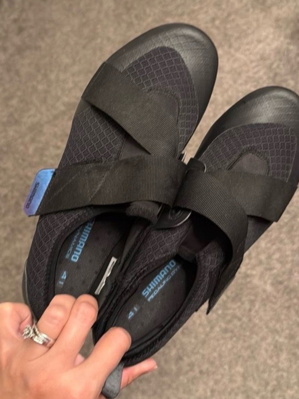 Shimano Women's Black Cycling Shoes with Blue Logo Accent